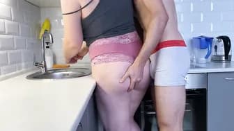 Goddess Blonde Step-Sister Fucks While Washing Dishes (4K)