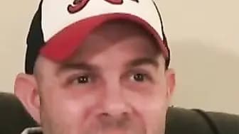 Hot jock masturbates his cock and sprays cum after interview