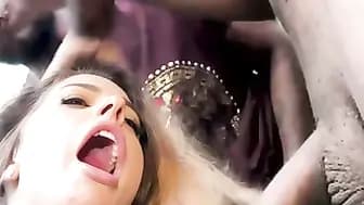 Brooklyn Chase Deepthroats Interracial Gang Bang Cum Swallowing