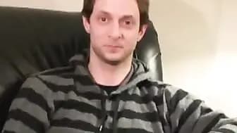 Handsome hunk jerks off his throbbing dick after interview